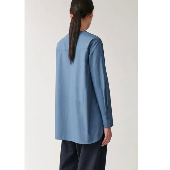 COS | Long Rounded Hem Blouse In Blue - Picture 3 of 12